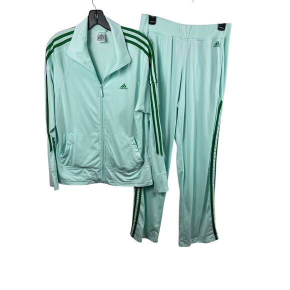 Adidas Women’s Track Suit Set L Mint Green 3-Stripe Jacket Pants Y2K Retro 2000s - Picture 1 of 16